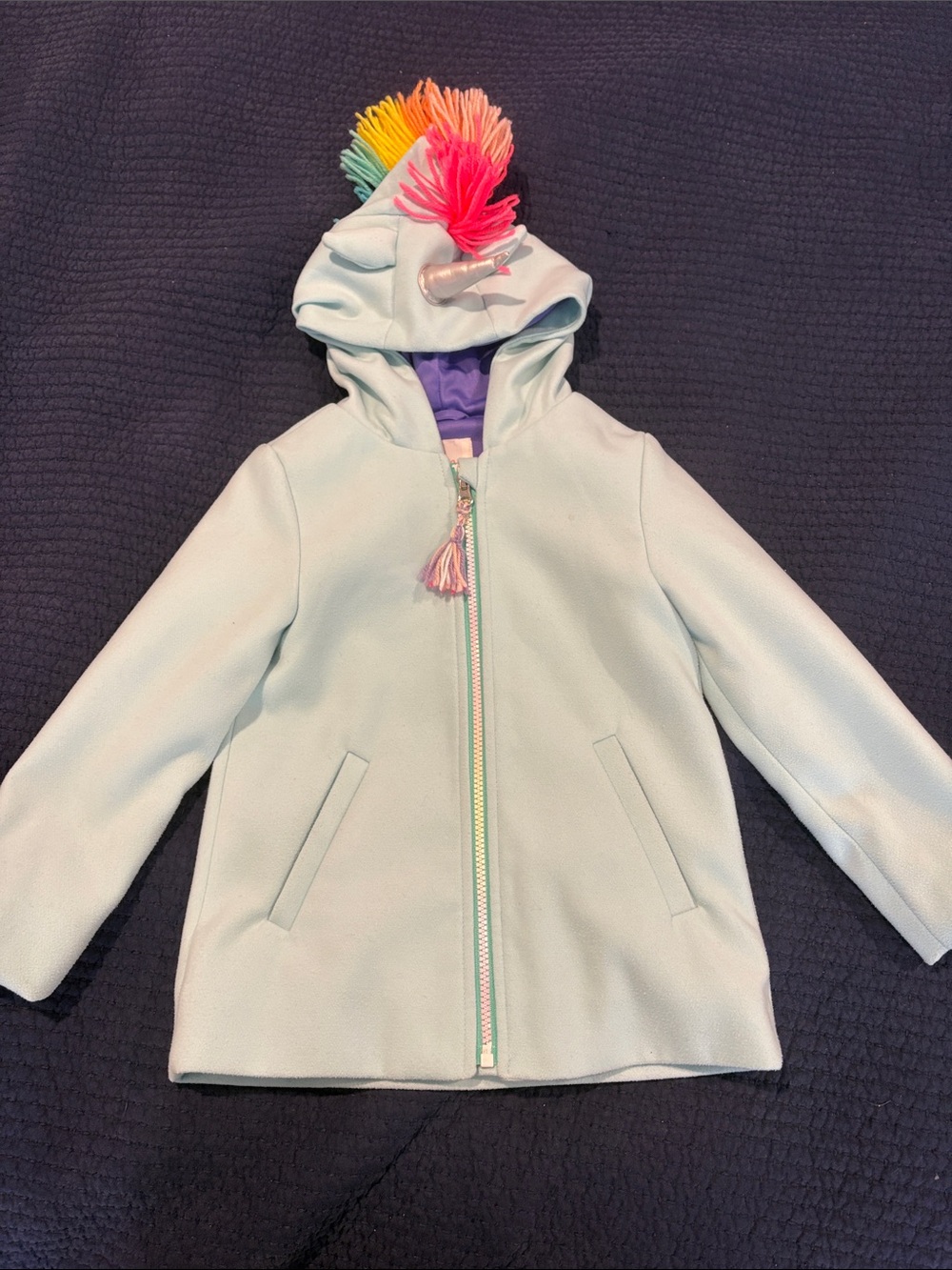 Girls' Light Blue Hooded Zip “Unicorn” Jacket